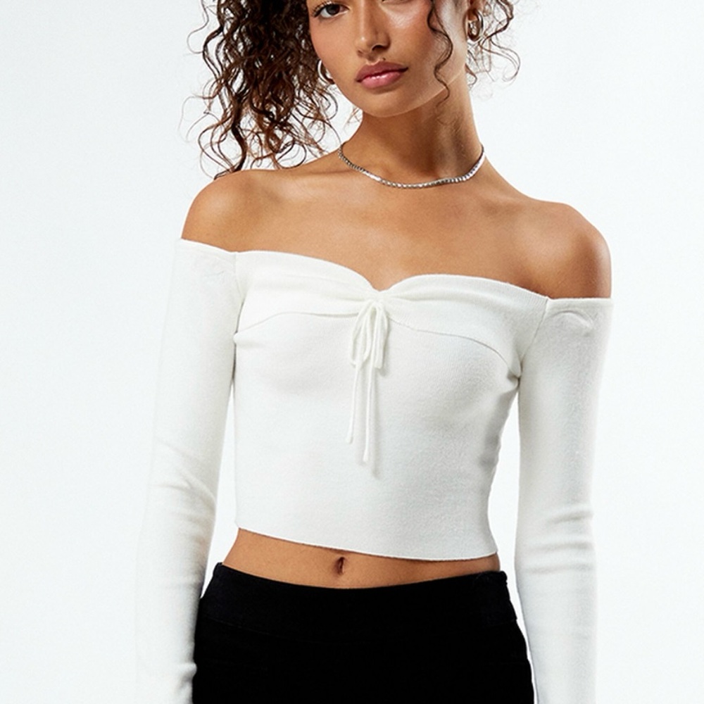 PacSun LA Hearts Off The Shoulder Tie Front Sweater
